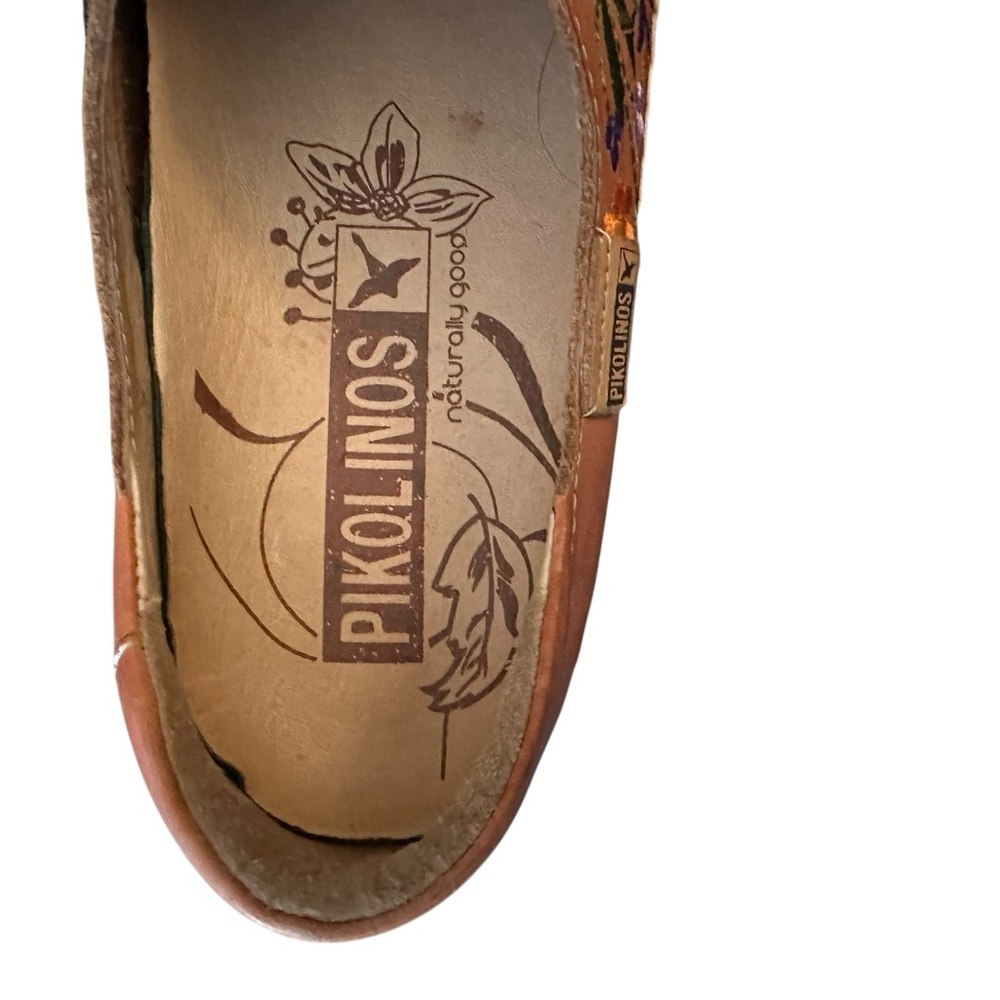Super Rare Brandy Brown PIKOLINOS Jerez Tan Floral Embroidered Leather Moccasins - Picture 6 of 9
